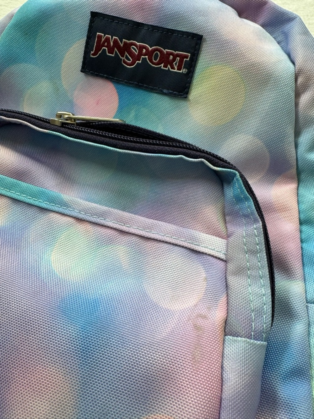 Jansport Mini Backpack in Pastel Blue, Pink, Lavender Bubble Print - Picture 3 of 7
